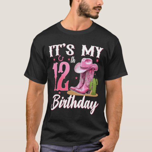 It's My 12th Birthday Western Cowgirl 12 Year Old  T-Shirt