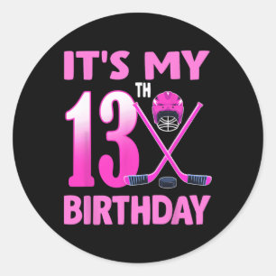 It's My 13th Birthday Girl Ice Hockey 13 Year Old  Classic Round Sticker