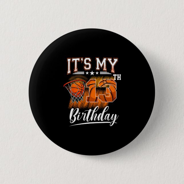 It's My 13th Birthday Sketll Theme 13 Years Old Bi Button (Front)