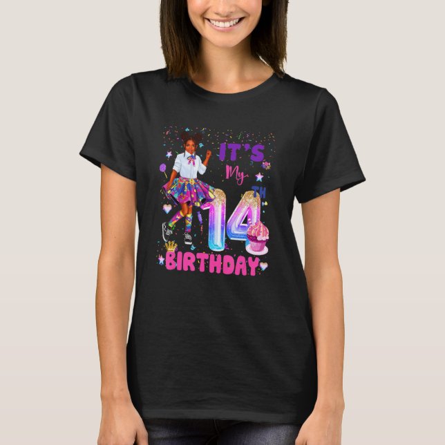 Its My 14th Birthday African American Black Girl 1 T-Shirt (Front)