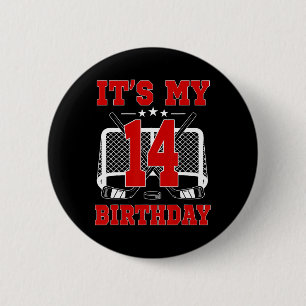 It's My 14th Birthday Girl Ice Hockey Theme 14 Yea Button