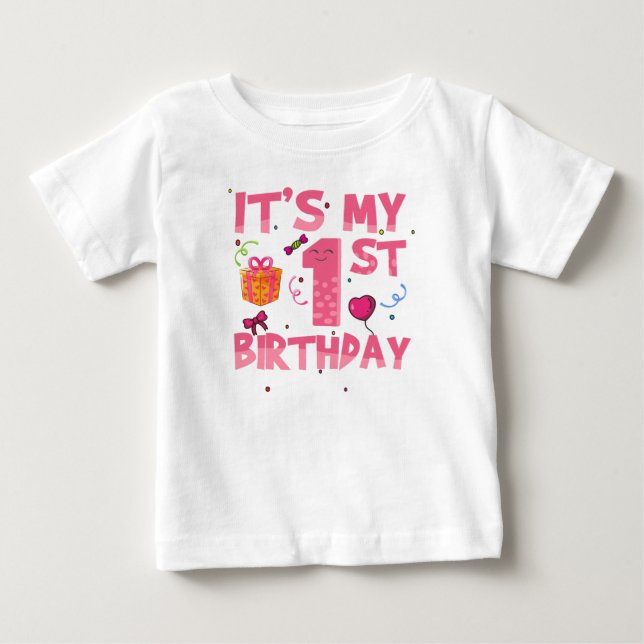 It's My 1st Birthday Cute Pink Baby T-Shirt (Front)