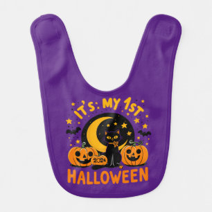 It's My 1st Halloween Pumpkin Black Cat Baby Bib
