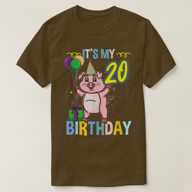 Its My 20th Birthday Cute Pig 3306  T-Shirt (Design Front)