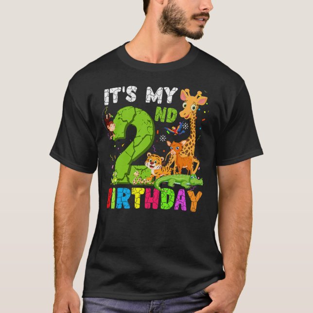 It's My 2nd Birthday Animals Cute Zoo 2 Year Old B T-Shirt (Front)