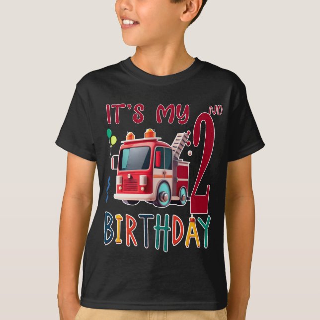it's my 2nd birthday boy firefighting Kids T-Shirt (Front)