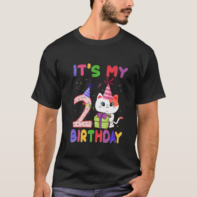 It's My 2nd Birthday Girl Cute Cat Birthday 2 Year T-Shirt (Front)