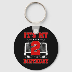 It's My 2nd Birthday Girl Ice Hockey Theme 2 Year Keychain