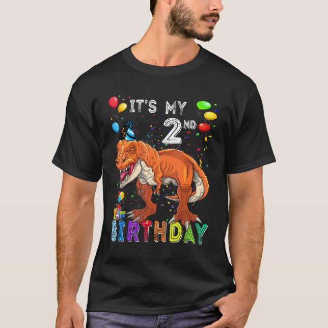It's My 2nd Birthday Happy 2 Years Dinosaur Rex Bd T-Shirt (Front)