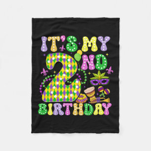 It's My 2nd Birthday Mardi Gras Party Kids Two Yea Fleece Blanket