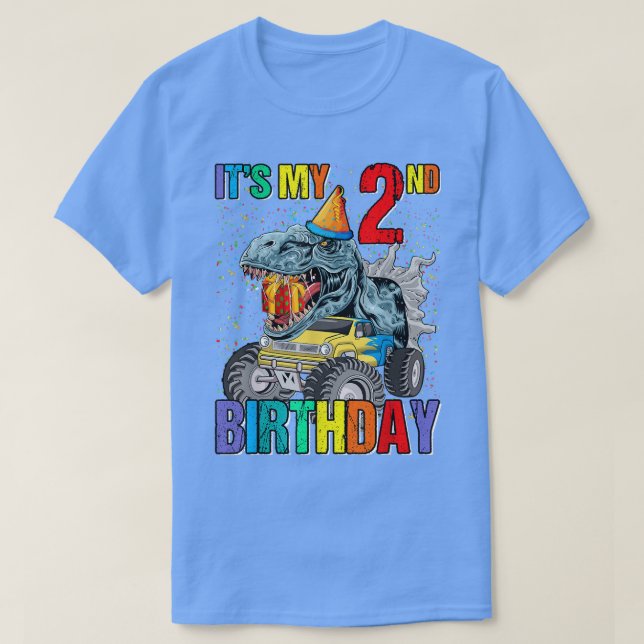 It's My 2nd Birthday Monster Truck Dinosaur Boys A T-Shirt (Design Front)
