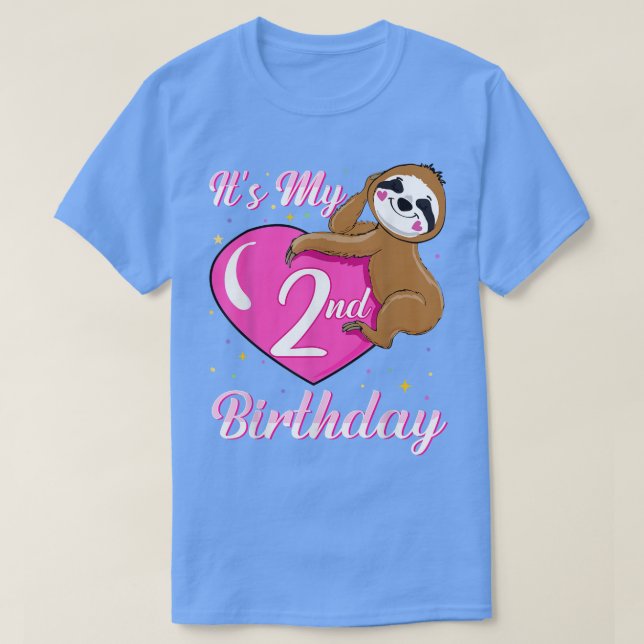 Its My 2nd Birthday Pink Smiling Sloth Girl Theme  T-Shirt (Design Front)