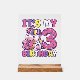It's My 3rd Birthday Party Cute Girls Donut Birthd Acrylic Sign