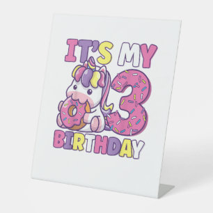 It's My 3rd Birthday Party Cute Girls Donut Birthd Pedestal Sign