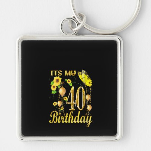 Its My 40th Birthday Sunflower Butterfly Keychain