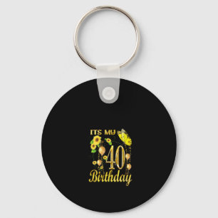 Its My 40th Birthday Sunflower Butterfly Keychain
