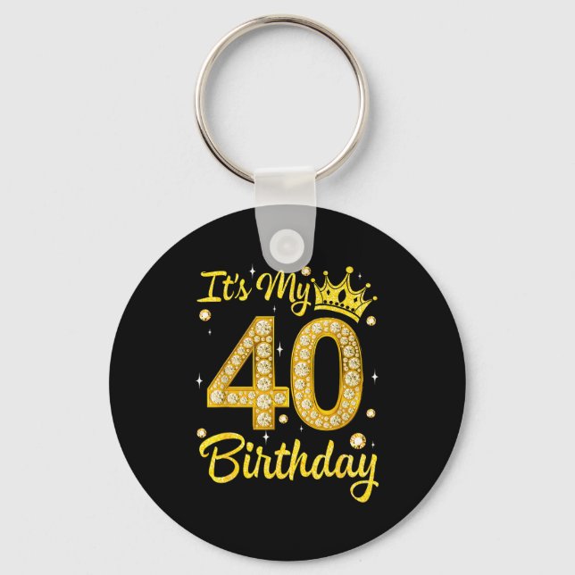 It's My 40th Birthday Women Queen Diamond Crown  Keychain (Front)