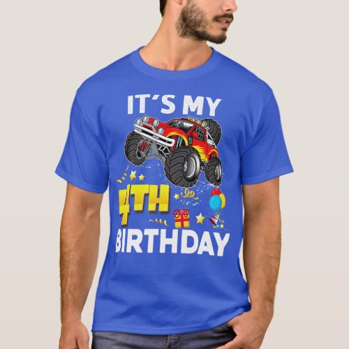 Its My 4th Birthday 4 Year Old Monster Car Truck L T_Shirt