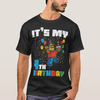 Its My 4Th Birthday Blocks Man Bricks 4 Year Old T-Shirt