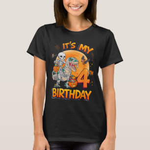 Its My 4th Birthday Dinosaur Skeleton Mummy Hallow T-Shirt