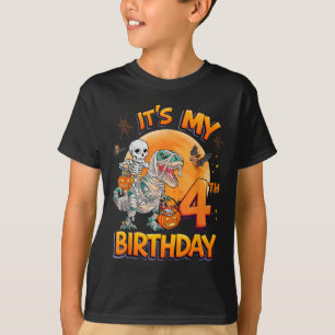 Its My 4th Birthday Dinosaur Skeleton Mummy Hallow T-Shirt