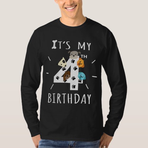 Its My 4th Birthday Dog Lover Theme 4 Years Old P T_Shirt