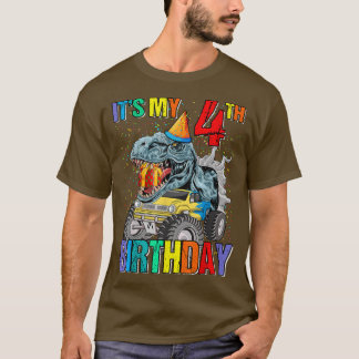 It's My 4th Birthday Monster Truck Dinosaur Boys A T-Shirt