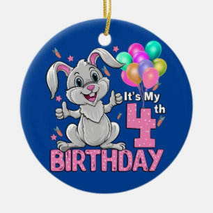 It's My 4th Birthday Rabbit 4th Birthday 4 Years Ceramic Ornament