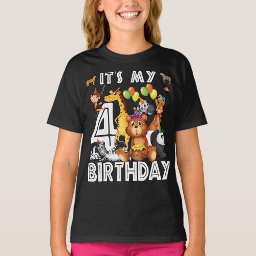 Its My 4th Birthday Safari Jungle Animals Lover T_Shirt