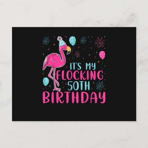 Its My 50th Flocking Birthday Funny Flamingo Love Postcard