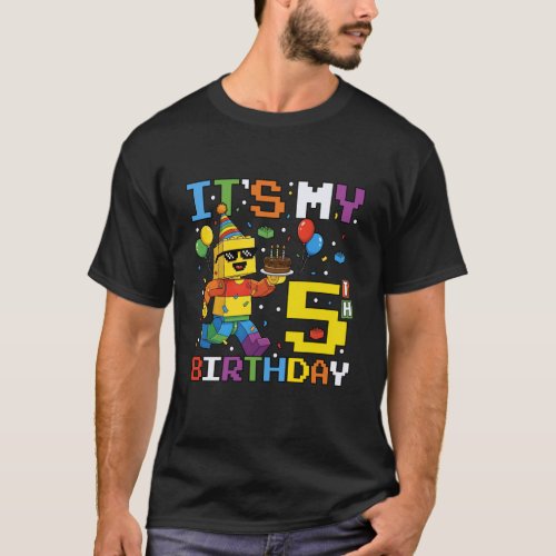 It's My 5th Birthday Building Brick 5 Years Old Bo T-Shirt