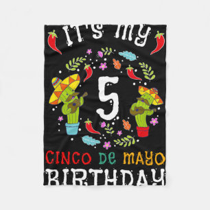 It's My 5th Birthday Cinco De Mayo Mustache Kids 5 Fleece Blanket