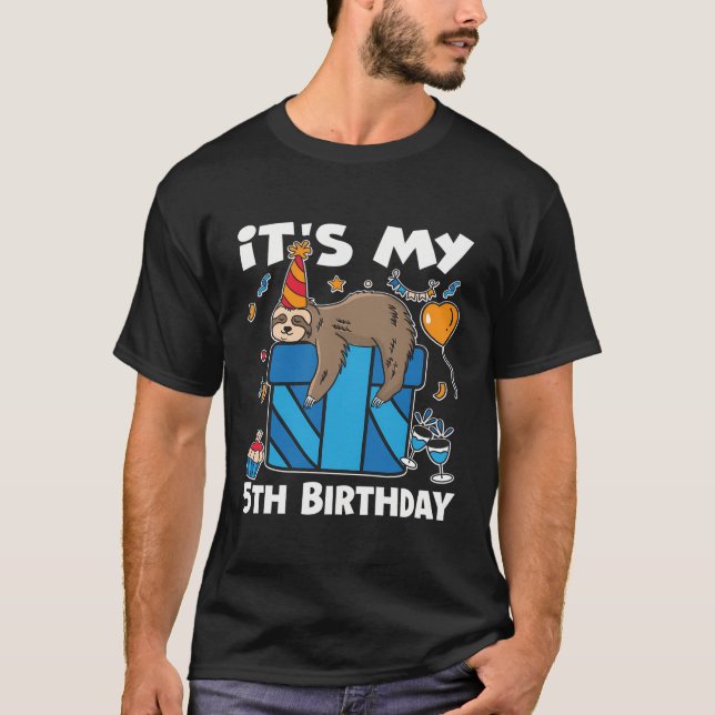 It'S My 5Th Birthday Cute Sloth Outfit Happy Birth T-Shirt (Front)