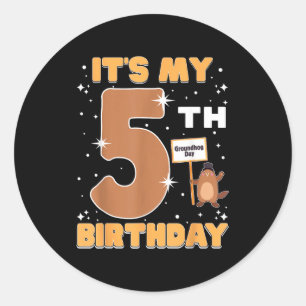 Its My 5th Birthday Groundhog Day 5 Years Old Girl Classic Round Sticker