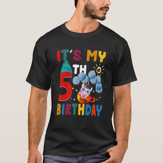 It's My 5th Birthday Kids Cat Birthday 5 Year Old T-Shirt (Front)