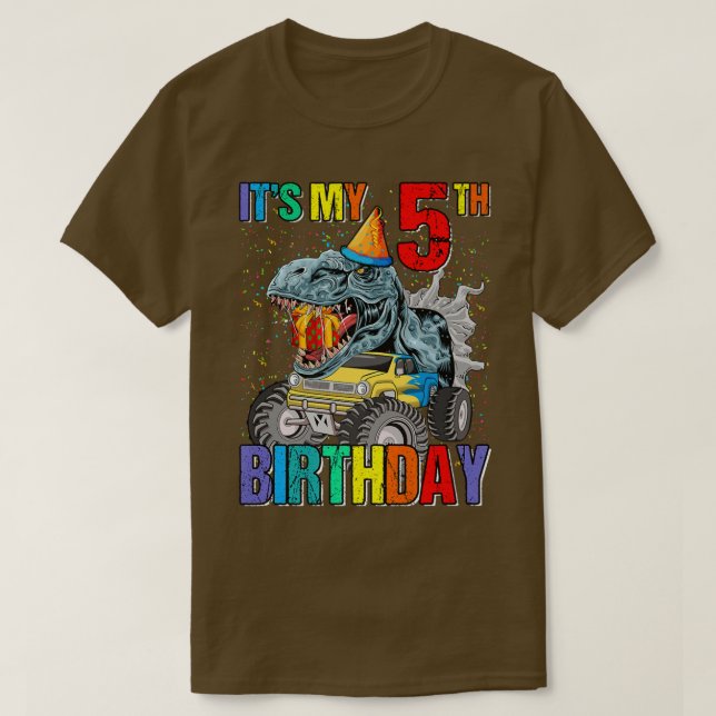 It's My 5th Birthday Monster Truck Dinosaur Boys A T-Shirt (Design Front)