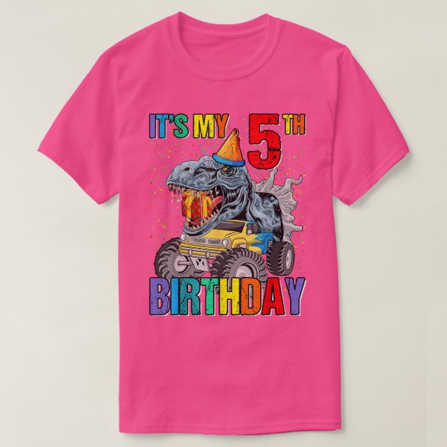 It's My 5th Birthday Monster Truck Dinosaur Boys A T-Shirt (Design Front)