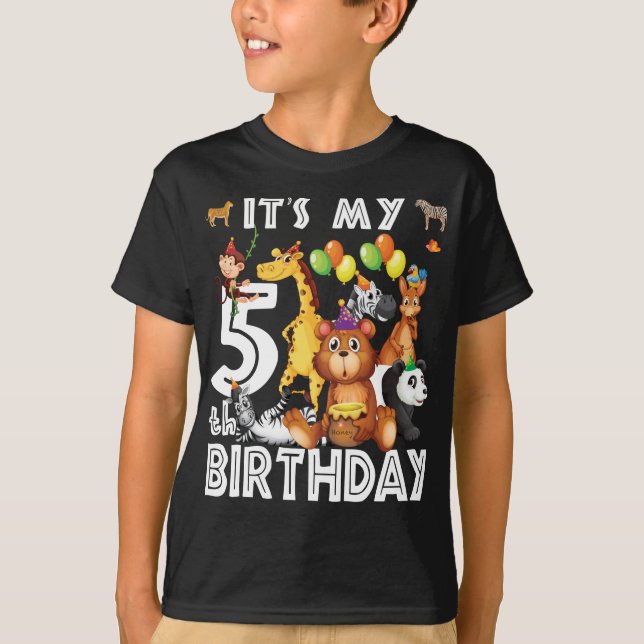 Its My 5th Birthday Safari Jungle Animals Lover T-Shirt (Front)