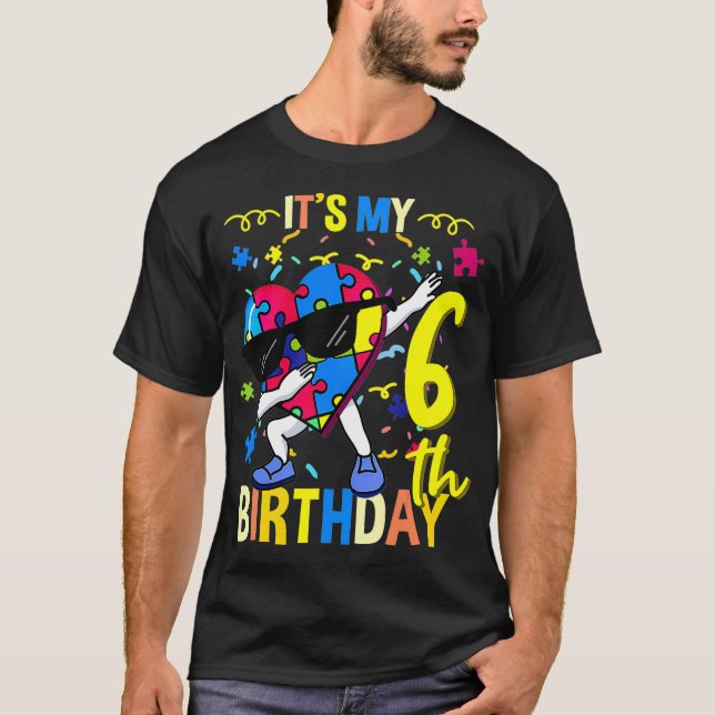 Its My 6th Birthday Dabbing Autism Puzzle  T-Shirt (Front)