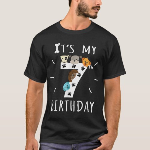 Its My 7th Birthday Dog Lover Theme 7 Years Old P T_Shirt
