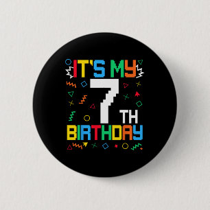 It's My 7th Birthday Gamer Kids Video Game Birthda Button
