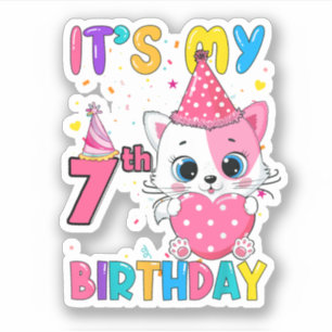 It'S My 7Th Birthday Girl Funny Cat Sticker