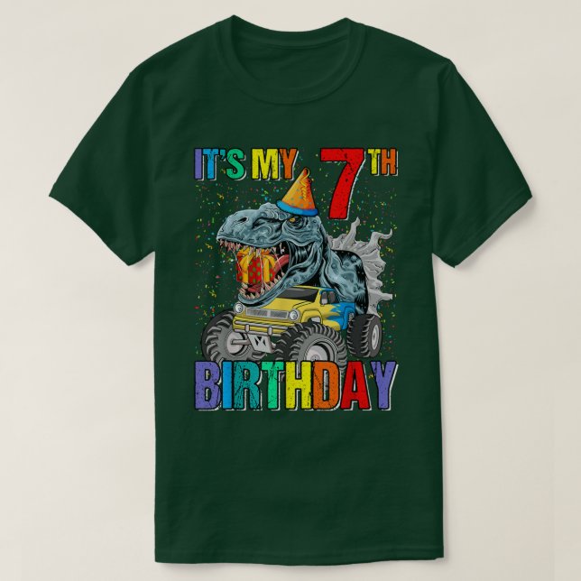It's My 7th Birthday Monster Truck Dinosaur Boys A T-Shirt (Design Front)