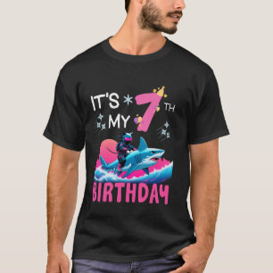 It's My 7th Birthday Ninja Cat Riding Shark 7 Year T-Shirt