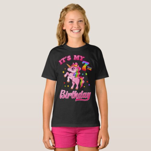 its my 7th birthday pop it unicorn girl T_Shirt