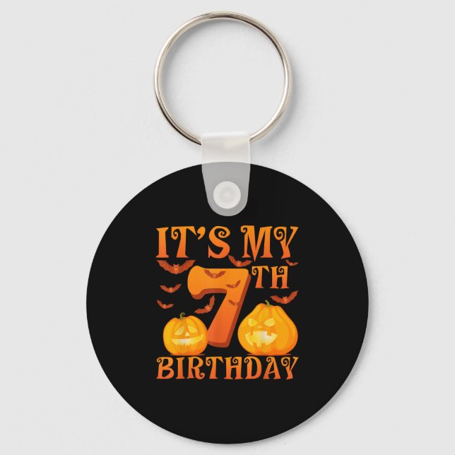 It's My 7th Birthday Pumpkins 7 Years Old Hallowee Keychain (Front)