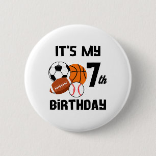 It's My 7th Birthday Soccer Sketll Sell Footll Button