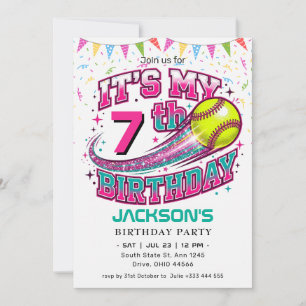 It's My 7th Birthday Softball Birthday Invitation