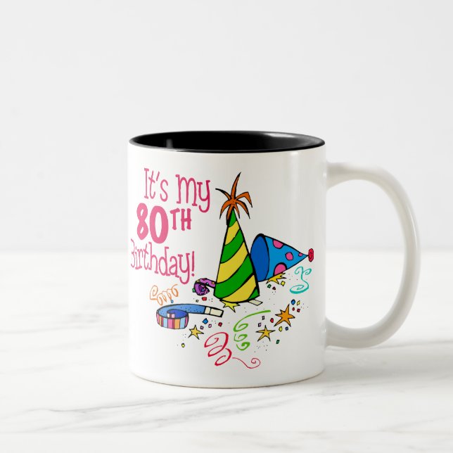 It's My 80th Birthday (Party Hats) Two-Tone Coffee Mug (Right)