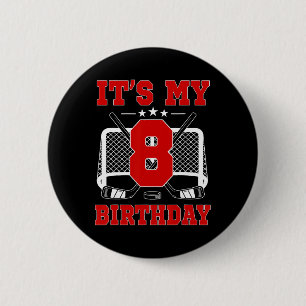 It's My 8th Birthday Girl Ice Hockey Theme 8 Year Button